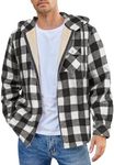 COOFANDY Men Flannel Jacket Hooded Plaid Zip Up Hoodie Sherpa Fleece Shirt Jacket Black Winter Jacket