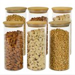 The Better Home Borosilicate Glass Jars with Bamboo Lid I 1000ml Each-Pack of 6 | Transparent Airtight Borosilicate Kitchen Containers Set | Glass Jars for Cookies Snacks Pulses Dry Fruits Nuts |