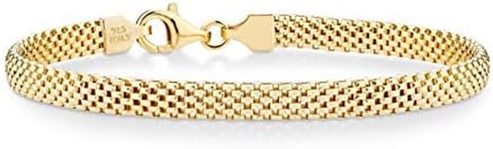 Miabella 18K Gold Over Sterling Silver Italian 5mm Mesh Link Chain Bracelet for Women, 925 Made in Italy, 7 inches, Sterling Silver