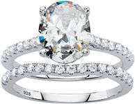 PalmBeach Platinum-Plated Sterling Silver Round Princess Oval or Marquise Cubic Zirconia Bridal Ring Set Size 9