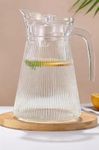 KiKiluxxa Texture Lined Design Pattern Glass Water Jug 1.5 Litre, Air Tight Lid,Iced Tea Pitcher, Water Jug, Hot Cold Water, Milk and Juice Beverage Carafes -Transparent (Suprojs Jug)