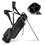 GYMAX 125cm Golf Stand Bag, Waterproof Golf Club Bag with 4 Way Divider, 4 Storage Pockets and Adjustable Shoulder Strap, Professional Golf Carry Bag for Men & Women (Black)