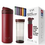 Viva Recharge Cranberry Red Insulated Tea & Coffee Mug & Travel French Press Coffee Maker, 16 oz, Brew & Drink from The Same Coffee Mug On The Go or Camping