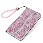 Tiyoo iPhone 6 Plus/6S Plus Flip Case Bling Glitter Sparkle Case, 3D Sequins Leather Wallet Cover with Magnetic Closure, Support Stand and Card Slots, with Lanyard Strap (Pink/Rose gold)