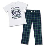 2003 Vintage Year - Aged To Perfection - 21st Birthday Gift/Present Mens Pyjama Set Green Tartan Bottoms XL