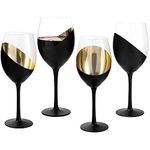 MyGift 14 oz Modern Matte Black & Gold Stemmed Titled Design Elegant Wine Glasses, Set of 4