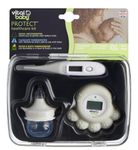 Vital Baby PROTECT Healthcare Kit for Baby - 3pcs Room and Bath Thermometer, Nasal Aspirator, Body Digital Thermometer – Essential Newborn Baby Health and Safety, Design may vary