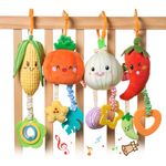 TUMAMA Hanging Vegetable Plush Toy Set, 4 Pack Vegetable Crib Stroller Toys, Early Baby Cognitive Sensory Rattle Hanging Toy with Teether. Suitable for Babies 0, 3, 6, 9, 12 Months