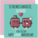 Cute Leather Anniversary Card for Husband - 3 Years Together - Happy 3rd Wedding Anniversary Cards for Husband from Wife, 145mm x 145mm Greeting Cards for Third Anniversaries