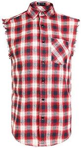 Sleeveless Plaid Front Shirt for Men,Cowboy Button Down Shirts, Red, X-Large