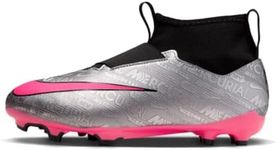 NIKE Jr. Zoom Mercurial Superfly 9 Academy XXV MG Little/Big Kids, Size 3, Metallic Silver/Hyper Pink-black-volt, 3 US Big Kid