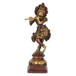 Kartique Brass Krishna Idol Playing Flute - 6-Inch Statue, Colorful Accents, Ideal for Decorative and Spiritual Use