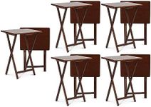 PJ Wood Portable Collapsible TV Snack Tray Table Desk Serving Stand, for Home, Living Room, Dorm, and Office, Honey Oak (10 Pack)