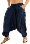 Sarjana Handicrafts Men's Cotton Harem Yoga Baggy Genie Boho Pants (Free Size, Navy Blue)