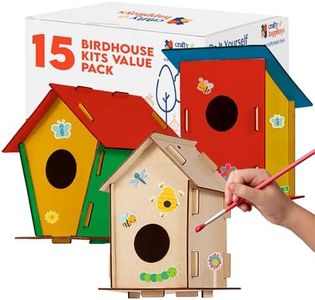 CRAFTY HAPPITOYS Birdhouse Kit - 15 Unfinished Wood Bird Houses for Children to Paint - Wood Craft Project Kits for Kids - Wooden Arts & Craft for Girls & Boys