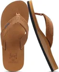 KuaiLu Men's Leather Flip Flops Arch Support Summer Beach Pool Water Thong Sandals Waterproof Rubber Walking Shoes Slip on Orthotic Casual Sport Cushioned Wide Slides Shower Slippers Brown Size 7