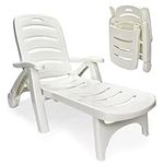 Wild Wolf Outfitters Outdoor Folding Lounge Chair - Adjustable Lightweight Chaise Pool Chairs - Plastic Chairs for Patio, Lawn, Deck or Beach- Outdoor Furniture - White, Chaise Lounge Outdoor