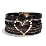 Leather Wrap Bracelets for Women Trendy Stackable Boho Cuff Bangles Resin Stone Rhinestone Bracelets Heart Bracelet Jewelry Gift