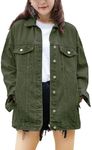 SeekMe Women's Oversized Jean Jacket Plus Size Fashion Boyfriend Button Down Washed Denim Jacket, Green, Medium