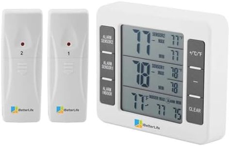 iBetterLife Refrigerator Thermometer, Digital Freezer Thermometer with 2 Sensors, Wireless Indoor Outdoor Temperature Monitor with Big LCD Display, Min/Max, Audible Alarm for Home Restaurants Fridge
