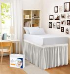 Dorm Bed Skirt Twin XL Size 36 inch Drop Silver Solid Bed Skirt Stylish Ruffled Pattern Split Corner Easy Fit Easy Care Fade & Wrinkle Resistant-Polycotton Made