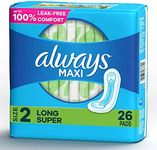 Always, Maxi Pads For Women, Size 2, Long Super Absorbency 26 Count