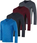 4 Pack: Mens Big & Tall Long Sleeve V Neck Shirt Top Shirts Heavyweight King Size for Men T Shirt Tee Workout Quick Dry Fit Gym Tees Athletic Active Compression Work Casual - Set 3, 3X Tall