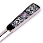 Mother of Pearl Black Arabesque Flower Design Metal Steel Office Hand Envelope Letter Opener