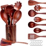 Wooden Spoons for Cooking 16 Piece Set, ONATISMAGIN Heat Resistant Wooden Kitchen Utensils Set Natural Teak Long Handle Wooden Spoons and Spatula Set for Non-Stick Cookware Set