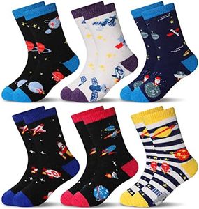 Eocom 6 Pairs Children's Winter Warm Wool Socks Kids Toddlers Boys Girls Thermal Thick Boot Cozy Crew Socks, Space, 4-7 Years