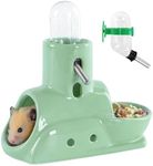 OIIBO Ceramic Hamster Water Bottle, 3 in 1 Hamster Water Bottle with Hideout and Food Bowl, 2PCS 60ML Adjustable Hamster Water Bottle No Drip Rat Water Bottle Small Animal Dispenser