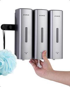 AIKE 3 Chambers Shower Shampoo and Conditioner Dispenser 3 x 11.8 fl.oz. for Bathroom(Silver)