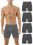 Hoerev Pack of 4,Men's Trunk Long Leg Underwear Comfortable and Breathable Boxers,Darkgrey,L