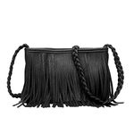 Sibalasi Stylish Fringe Crossbody Bag Bohemian Sling Bag Brown Lightweight Purse Hippie Small Shoulder bagTassel Leather, Black