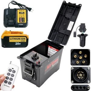 Trailer Light Tester Box Compatible with Dewalt 20V Max Battery,with Remote Control Function,7-Way Flat (Spade) Pin,6-Way Round Pin,4/5-Pin,Include a 20V 4Ah Replacement Battery and a 20V/2A Charger