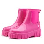 Gets Womens Rain Boots, Waterproof Platform Rubber Chelsea Rainboots, Comfortable Short Shoes Ankle Garden Boots for Outdoor Work, Rose, 9