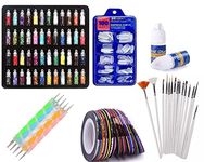 GLOW FIRST Nail Art Kit - 48 Pcs Glass Bottles Glitter Stones, 100 Nails,10 Nail Tapes, 15 Nail Art brush, 5 Nail Dotting Pen with 2 Glue (Nail Art Kit)