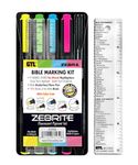 G.T. Luscombe Company, Inc. Zebrite Bible Marking Kit | No Bleed Pigmented Ink | No Fading or Smearing | Double Ended Highlighters, Note Pen & Books of the Bible Ruler/Bookmark (Set of 5 + Ruler)