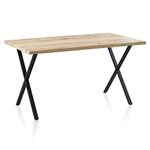 TUKAILAi Dining Table 140x80cm Oak Effect Rectangle Wooden Kitchen Table with X-Shaped Metal Legs, 4-6 Seater Dinner Table for Home Dining Room Restaurant