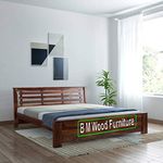 BM WOOD FURNITURE Wooden King Size Bed Without Storage Wooden Cot Bed for Bedroom Living Room Home and Hotels (Honey Finish)