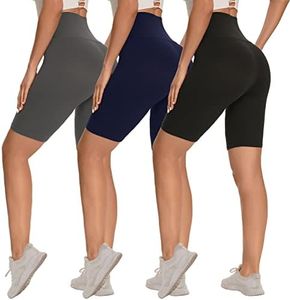 3 Pack Biker Shorts for Women – 8"/5" High Waisted Tummy Control Workout Yoga Running Athletic Shorts