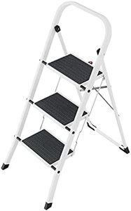 Hailo HobbyStep Stahl-Klapptritt-Leiter - 3 breite Stahl-Stufen mit Anti-Rutsch-Matten belastbar bis 150 kg - Trittleiter mit Klappsicherung - geriffelter ganzflächig aufstehender Steckfuß - weiß