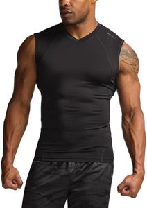 TSLA Men's Compression V Neck Sleeveless Tank Top, Cool Dry Sports Running Basketball Workout Athletic Base Layer MUV06-AUK Medium