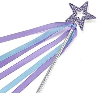 Lovelyshop Lavender Crystal Metal Star Fairy Wand with Blue Ribbon for Girls Halloween Decorations