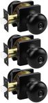 GOBEKOR 3 Pack Interior Door Knobs Black Door Handles Indoor Keyless Bedroom Door Knob with Lock Privacy Door Knobs Black