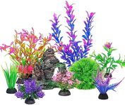 Artificial Aquarium Plants Fish Tank Decorations,Fish Tank Plants and Cave Rock Decorations Set 9Pcs,Fish Tank Decor Accessories,Simulation Plastic Plants Used for Household and Office Aquarium