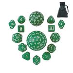 Poludie 15 Pieces Complete Polyhedral DND Dice Set D3-D100 Spherical D&D Dice Set with Dragon Eye Dice Bag, D100 Dice for Dungeons and Dragons, RPG, MTG Table Games(Green w/White Numbers)