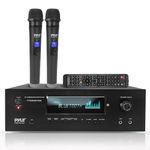 Pyle Wireless BT Streaming Home Theater Receiver - 5.2-Ch Surround Sound Stereo Amplifier System w/ 4K Ultra HD Support, MP3/USB/AM/FM Radio (1000 Watt MAX), w/ 2CH UHF Wireless Microphone