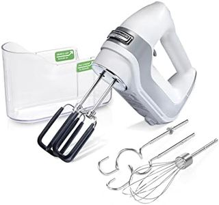 Hamilton Beach Professional 7-Speed Digital Electric Hand Mixer with High-Performance DC Motor, Slow Start, Snap-On Storage Case, SoftScrape Beaters, Whisk, Dough Hooks, White (62656)