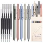 Fuguan 5 PCS Quick Dry Ink Pens & 10 Pcs Black Ink Refills, Gel Pens Fine Point Smooth Writing, Retractable 0.5 mm Black Ink Pens, Cute Rollerball Pens for School Office Home Supplies